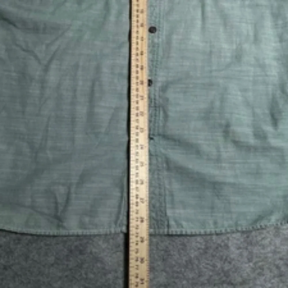 The North Face Button Up Men XL Short Sleeve Cotton Green Slub Texture Shirt